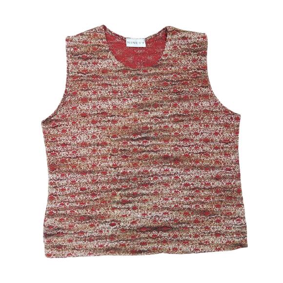 Vintage 90s Ninety Red and Tan Marled Textured Knit Tank Top L - Picture 1 of 7